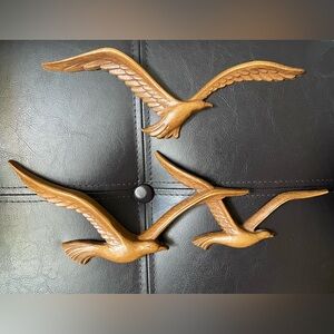 Vintage Homco Syroco Faux Wood Plastic Flying Seagulls Birds Wall Art Decor 7619